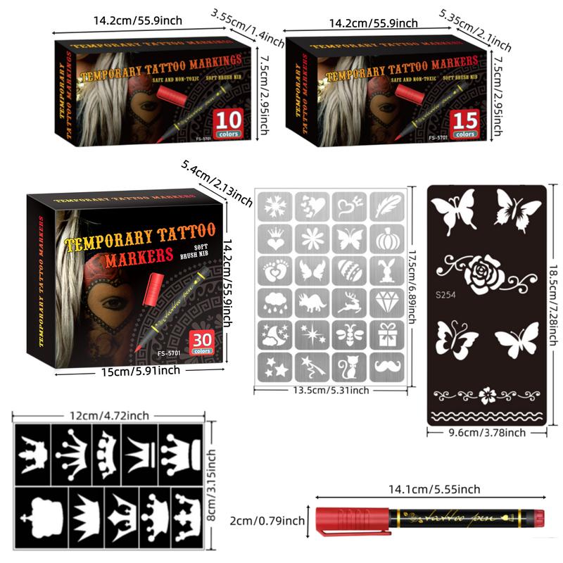 Cosmetic Grade Temporary Tattoo Markers for Skin, 10/15 Vibrant Colors Flexible Brush Tip Pens,, High Detail, Face Makeup Halloween, None Toxic, Office Stationery Writing Tool