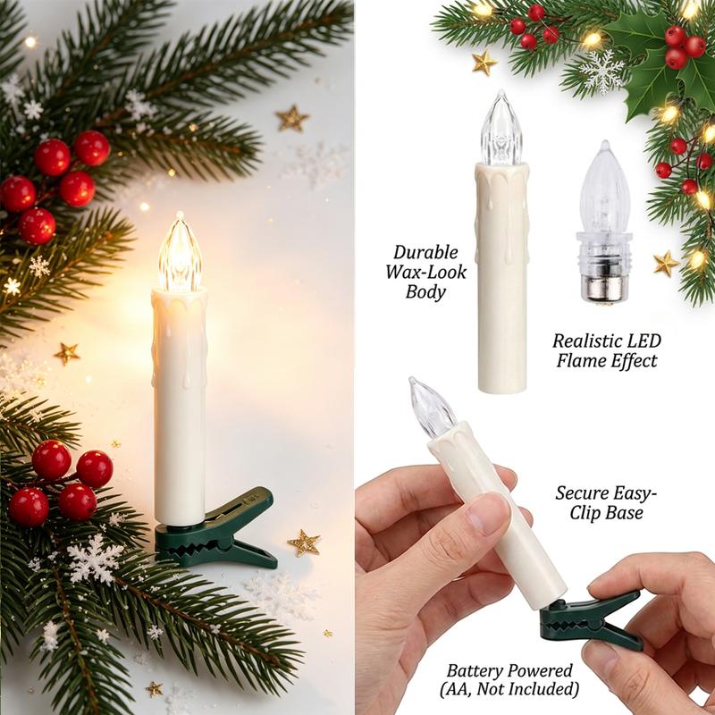 LED Flameless Candle Clip Lights with Remote, 10 Pack Battery-Operated Dimmable Lights with Timer, Flickering & Steady Modes, Batteries Included for Christmas Tree, Decorations for Room