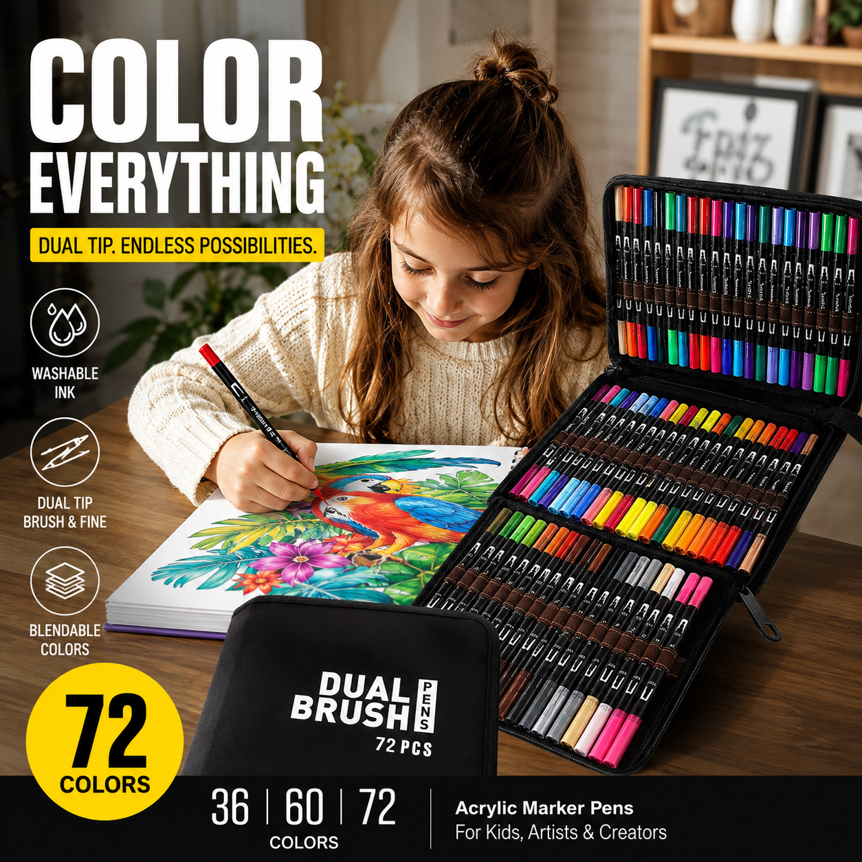 Washable double-ended acrylic markers with layering function