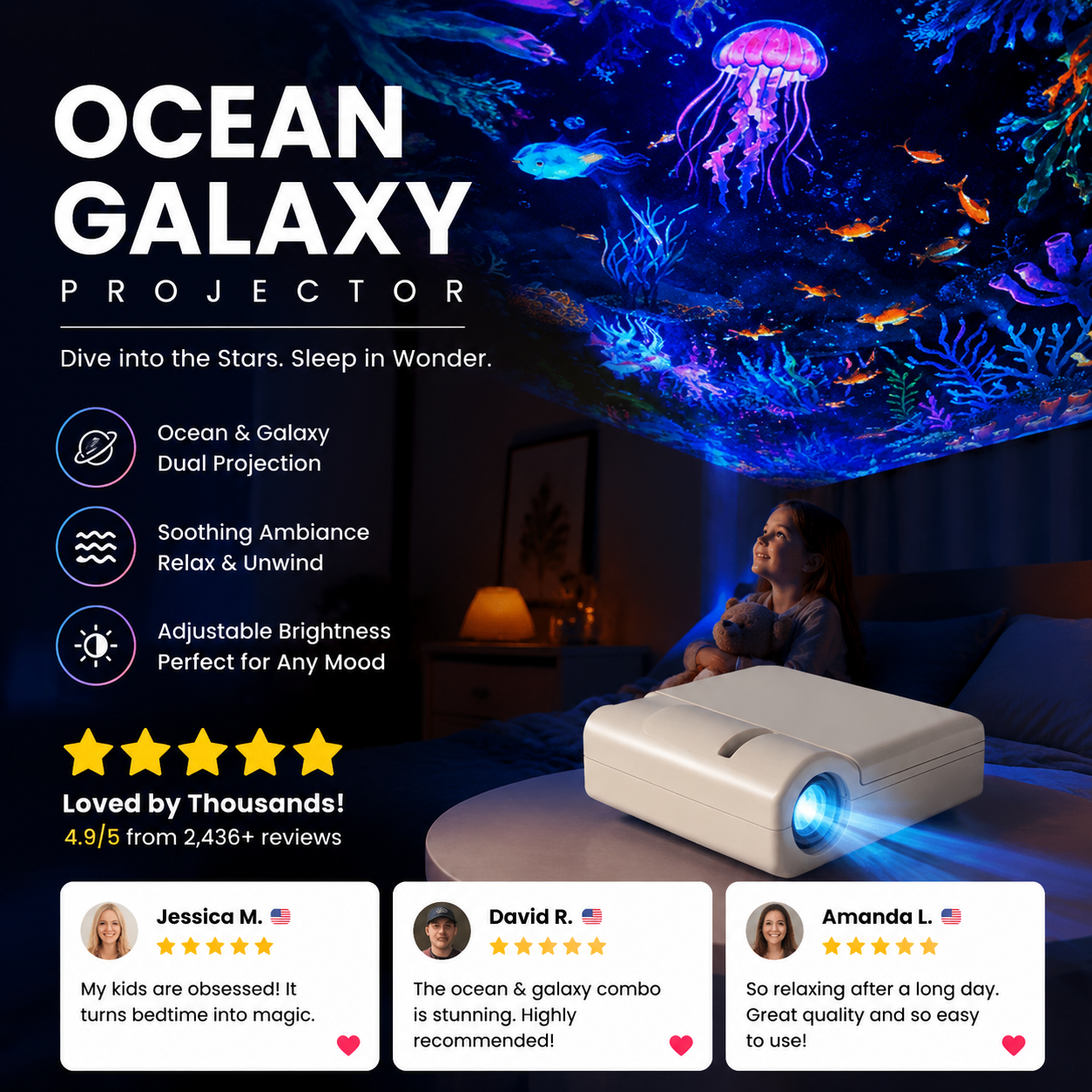 Ocean & galaxy projection lights: Dive into a wondrous world.