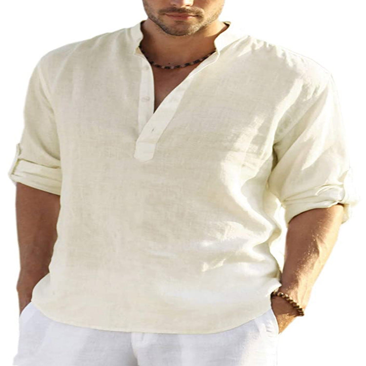 Men's linen casual long-sleeved shirt