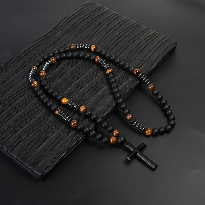 Modern Beaded Cross Pendant Necklace for Men