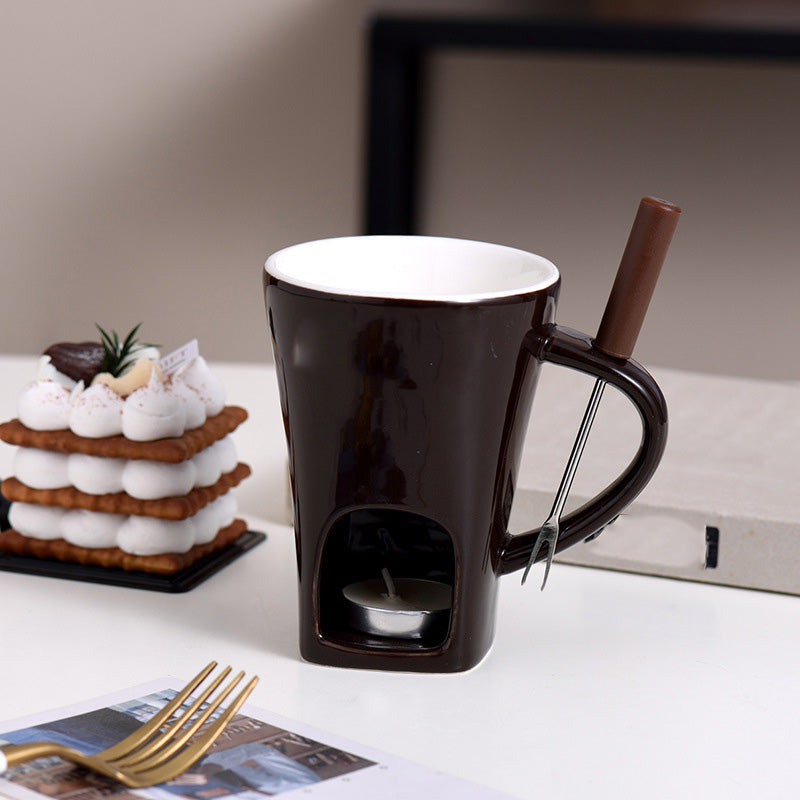 🍫🎄50% OFF NOW! Ceramic Chocolate Fondue Mug – Tealight Melting Cup for Chocolate & Cheese, Portable Dipping Pot for Romantic Date, Family Party & Christmas Gatherin