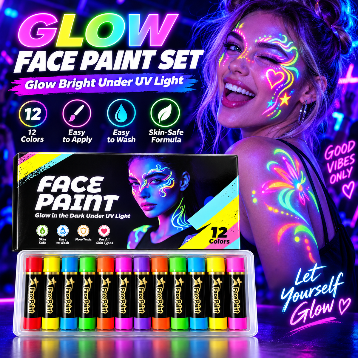 12-Color Face Paint Crayon Set