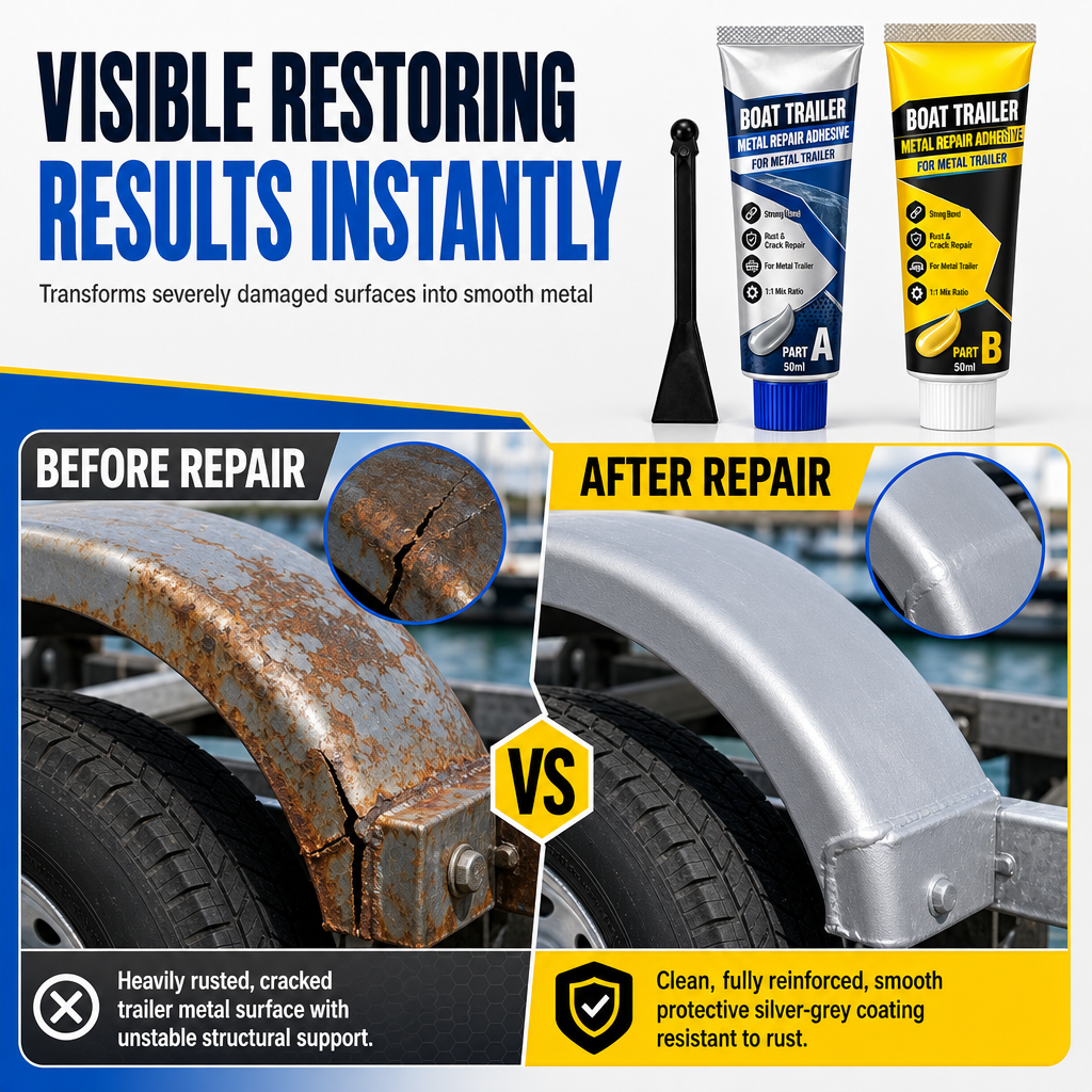 🥳2026 HOT SALE🥳💞50K+ SOLD! 🔧⛵ 50% OFF! Boat Trailer Metal Repair Glue – two-component AB adhesive, mixes easily & bonds metal mudguards firmly. Vibration-proof, waterproof, heavy-duty repair! 🛡️💪