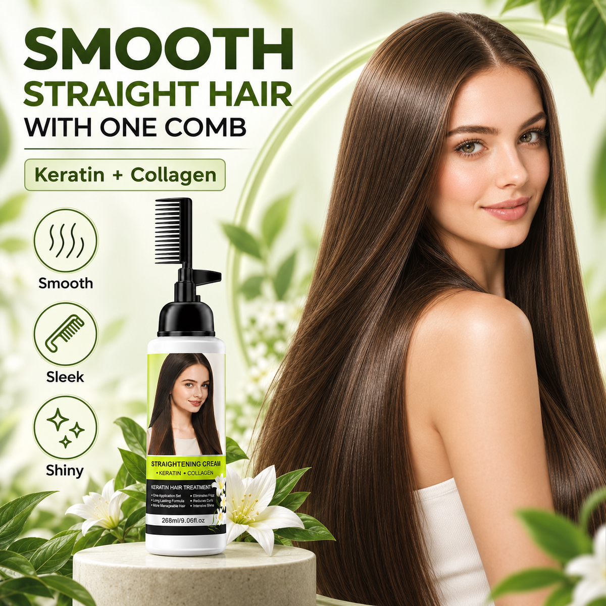 Hair Straightening Cream with Comb Applicator