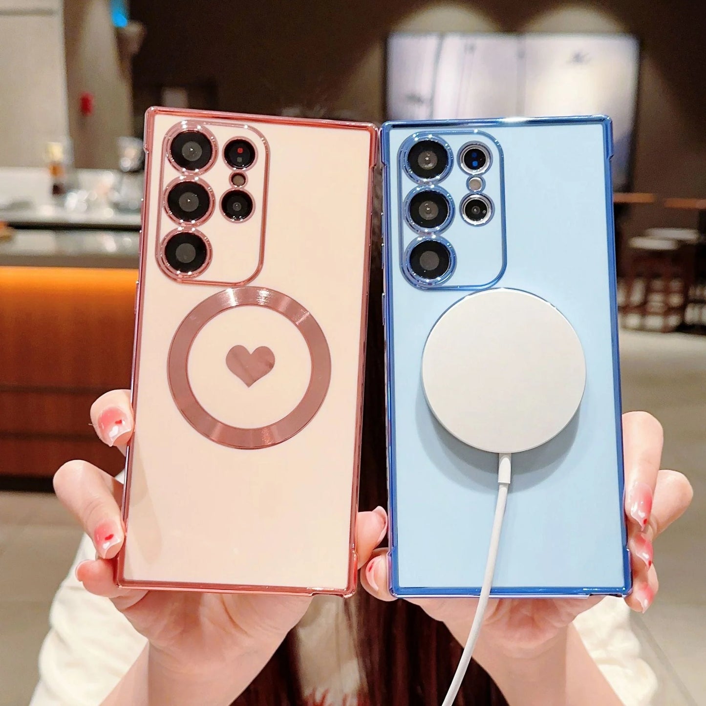 Love Heart Plating Magnetic Shockproof Phone Case for Samsung Galaxy S23 S22 S21