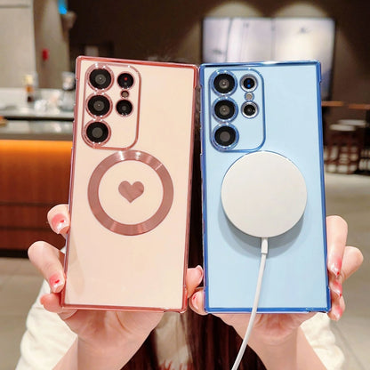 Love Heart Plating Magnetic Shockproof Phone Case for Samsung Galaxy S23 S22 S21