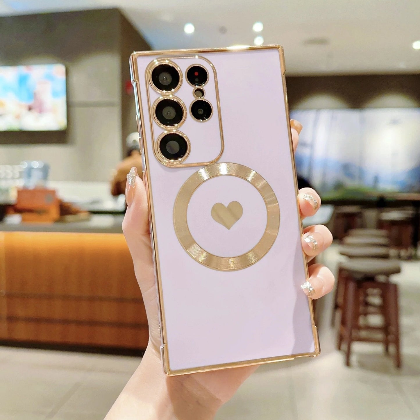 Love Heart Plating Magnetic Shockproof Phone Case for Samsung Galaxy S23 S22 S21