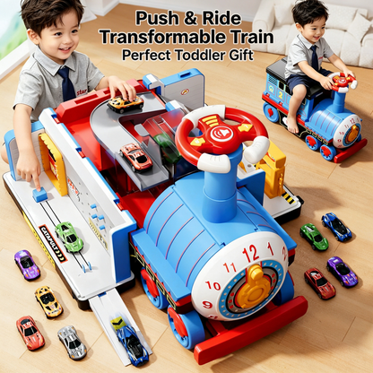 🚂 Treno Giocattolo per Bambini – Grande Locomotiva Trasformabile da Cavalcare, puoi spingerlo, tirarlo, sederti e cavalcarlo. Gioco sicuro per bambini piccoli, stimola la motricità e la creatività.