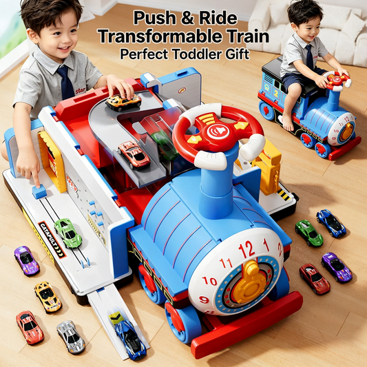🚂 Kids Toy Train – Big Transformable Ride-On Locomotive: push it, pull it, sit on it and ride it. Safe play for toddlers that builds motor skills and creativity.