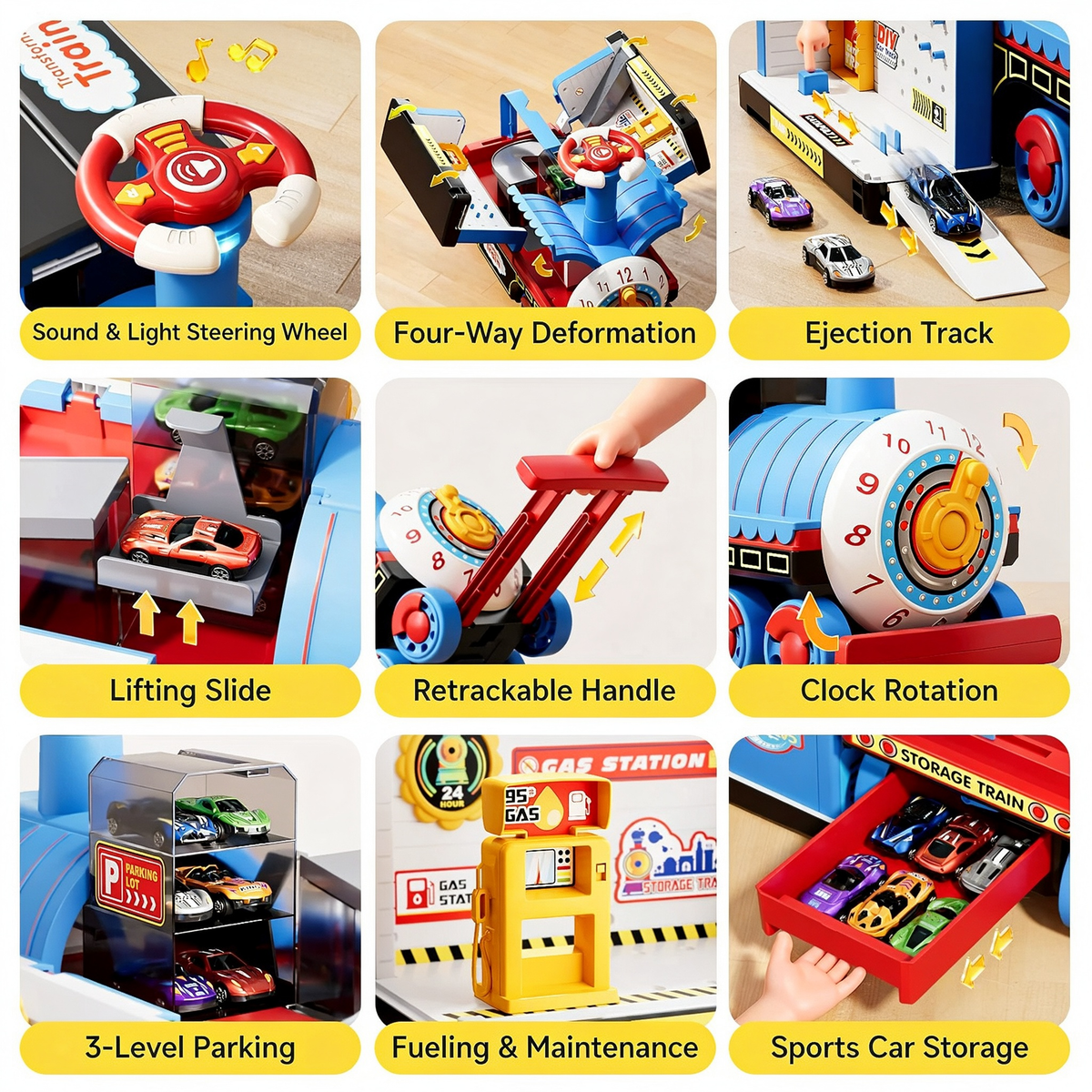 🚂 Treno Giocattolo per Bambini – Grande Locomotiva Trasformabile da Cavalcare, puoi spingerlo, tirarlo, sederti e cavalcarlo. Gioco sicuro per bambini piccoli, stimola la motricità e la creatività.
