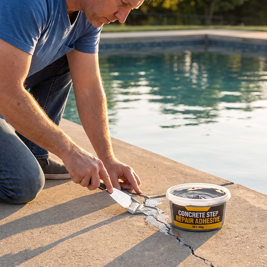 Outdoor concrete repair near swimming pool