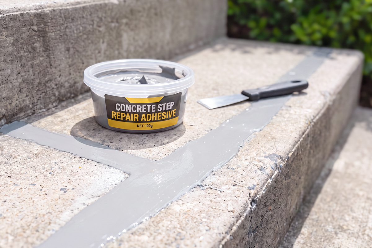 Smooth finished concrete step repair