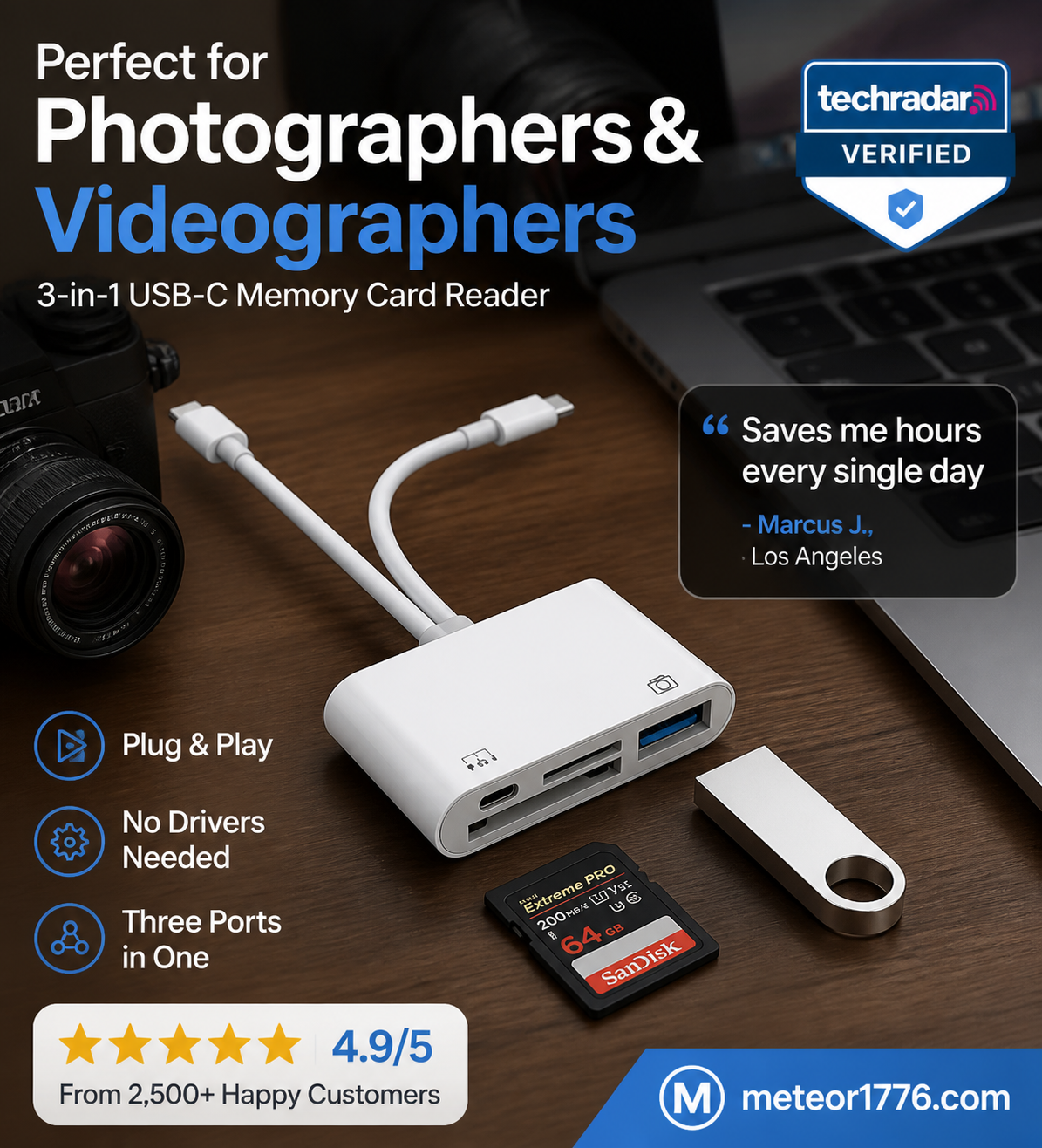 ⏳🔥LIMITED-TIME 50% OFF! ⏰3-in-1 USB-C Memory Card Reader – Read SD, microSD & CF cards – Plug & Play, Fast Transfer 🔥📱