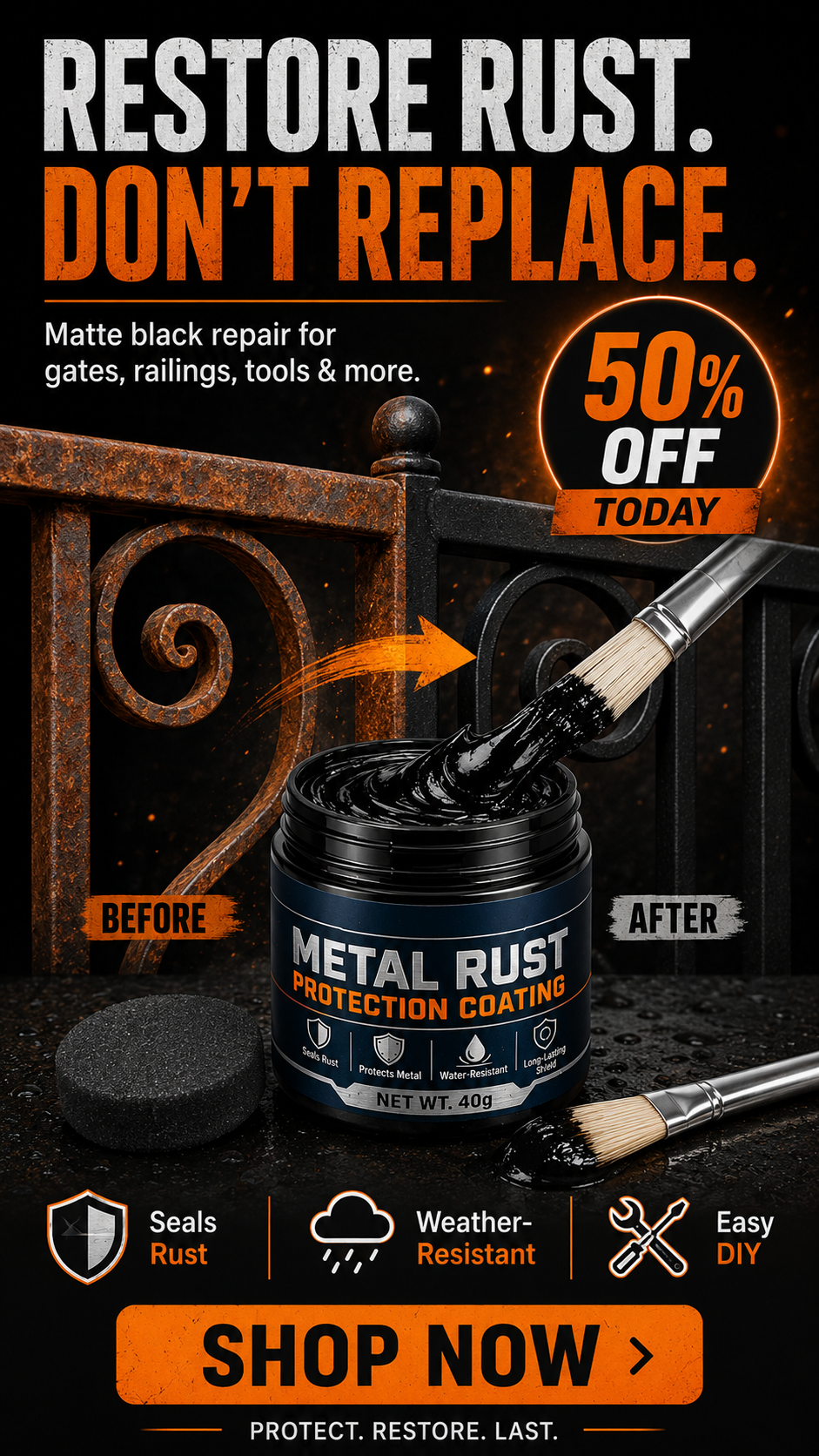 🥳2026 HOT SALE🥳💞50K+ SOLD!🔧🏠 50% OFF! Metal Rust Protection Black Repair Paste – Restores rusty gates, railings & tools. Forms protective coating – no need to replace! 🛡️✨