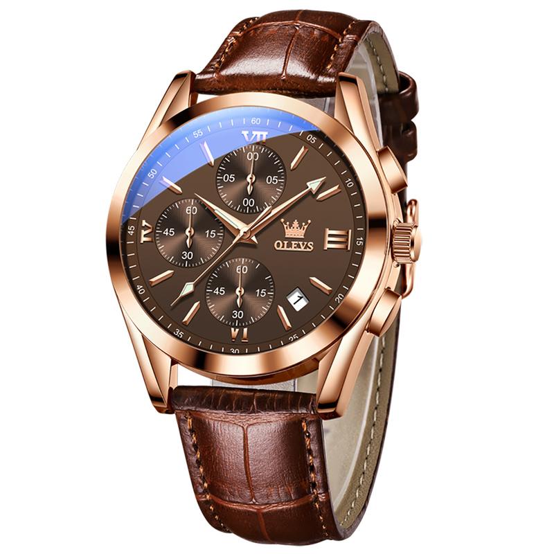 ⏰Hot Sale 50% OFF💥💥OLEVS Triple-Eye Six-Hand Leather Casual Chronograph Men's Watch