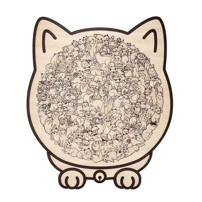 🎁🧩135-Piece Morandi-Colored Cat Shaped Wooden Jigsaw Puzzle