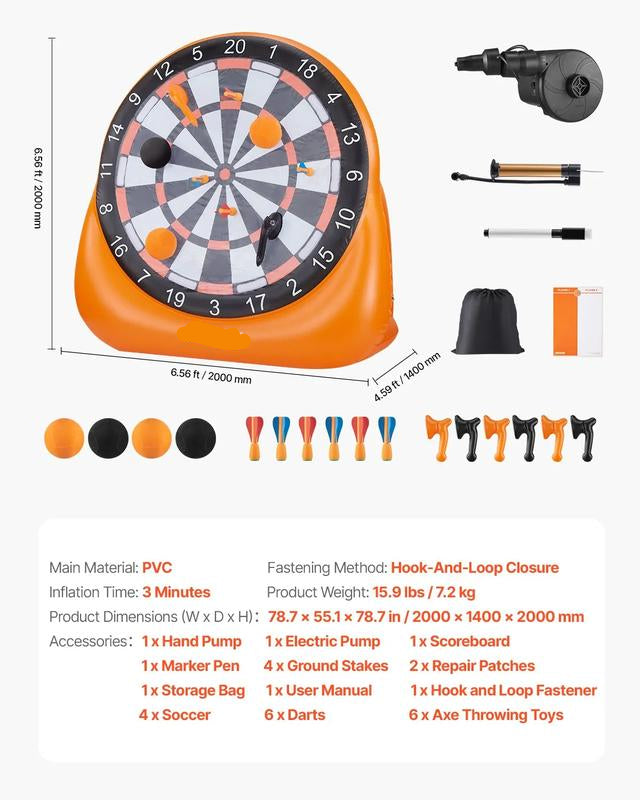 Inflatable soccer dartboard, giant soccer dartboard, comes with 2 soccer balls and air pump, can be set up in 3 minutes, ideal for large garden games.