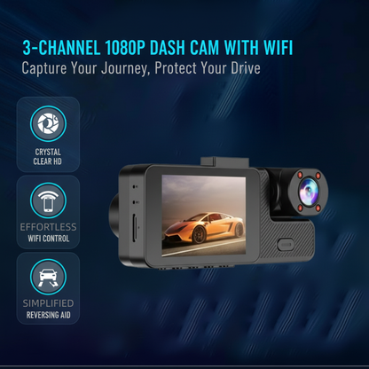 Pxcxu📸 3-Channel 1080P Dash Cam with WiFi🚗