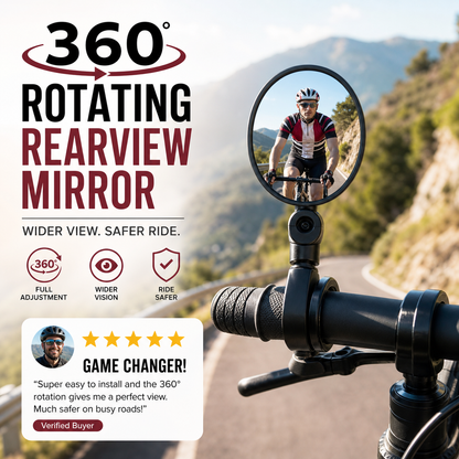 🥳2026 HOT SALE🥳💞50K+ SOLD!🚲🔍 50% OFF! 360° Rotating Rearview Mirror – Clear view behind, no more neck twisting. Fits bikes, e‑bikes & motorcycles. Tool‑free silicone strap! 🛡️✨
