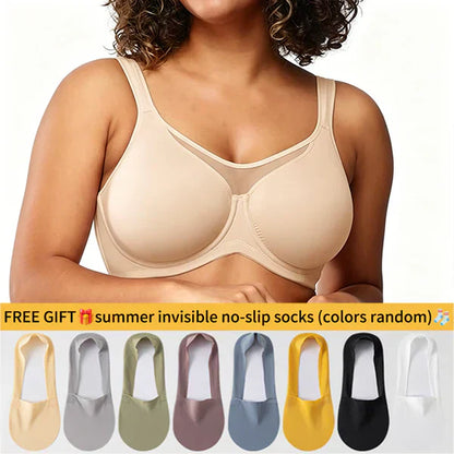 ⏰LAST DAY 65% OFF 💐Women's Elegant Sheer Full Coverage Plus Size Bra, Breathable Mesh Large Size Lingerie, Support Comfort Everyday Bra