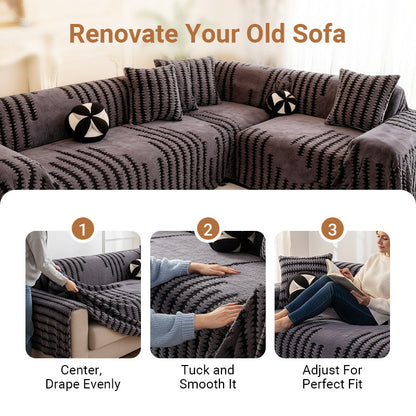 ⏳🔥LIMITED-TIME 50% OFF! ⏰Soft Plush Non‑Slip Couch Cover – Thick Striped Sofa Throw Cover, Cozy Winter‑Friendly Furniture Protector for Living Room, Anti‑Slip Universal Sofa Slipcover