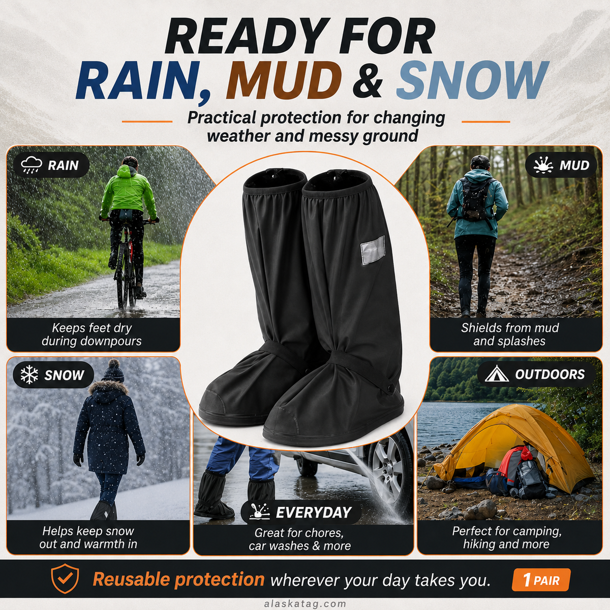 ⏳🔥LIMITED-TIME 50% OFF! ⏰🌧️ Reusable Waterproof Boot Covers for Rain, Mud & Snow