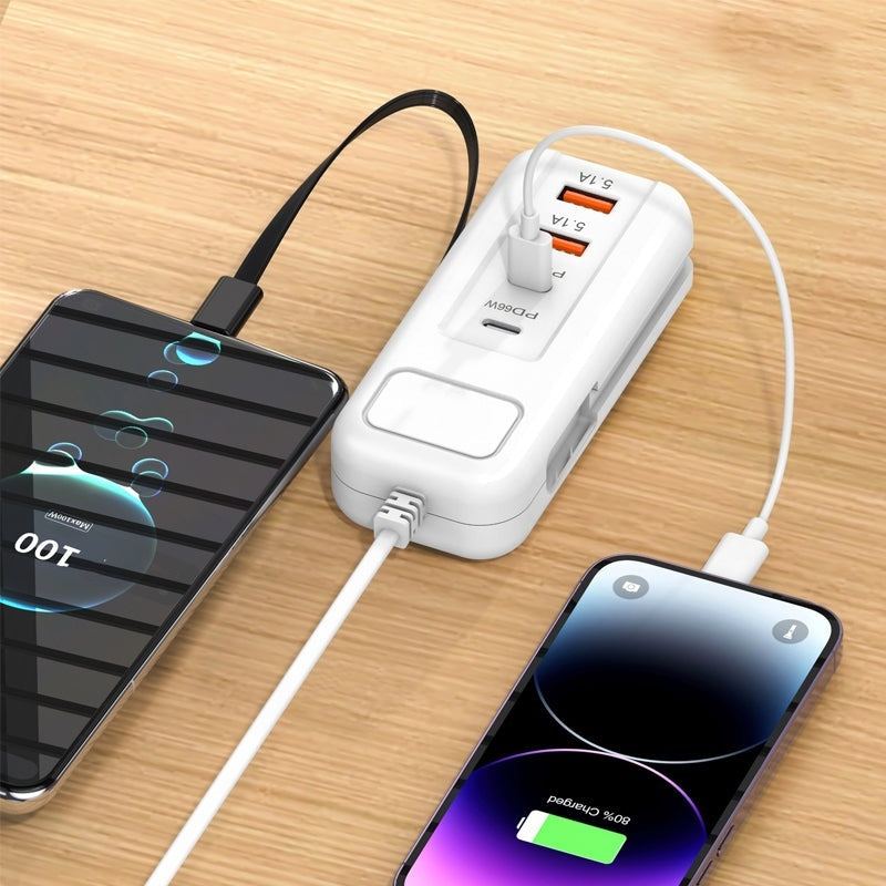 ⚡2026 Hot New Arrivals – Multi-Function Fast Charger 2PD + 2USB! 🔌📱 66W, Built-in Type-C Cable, Safely Charges 4 Devices Simultaneously