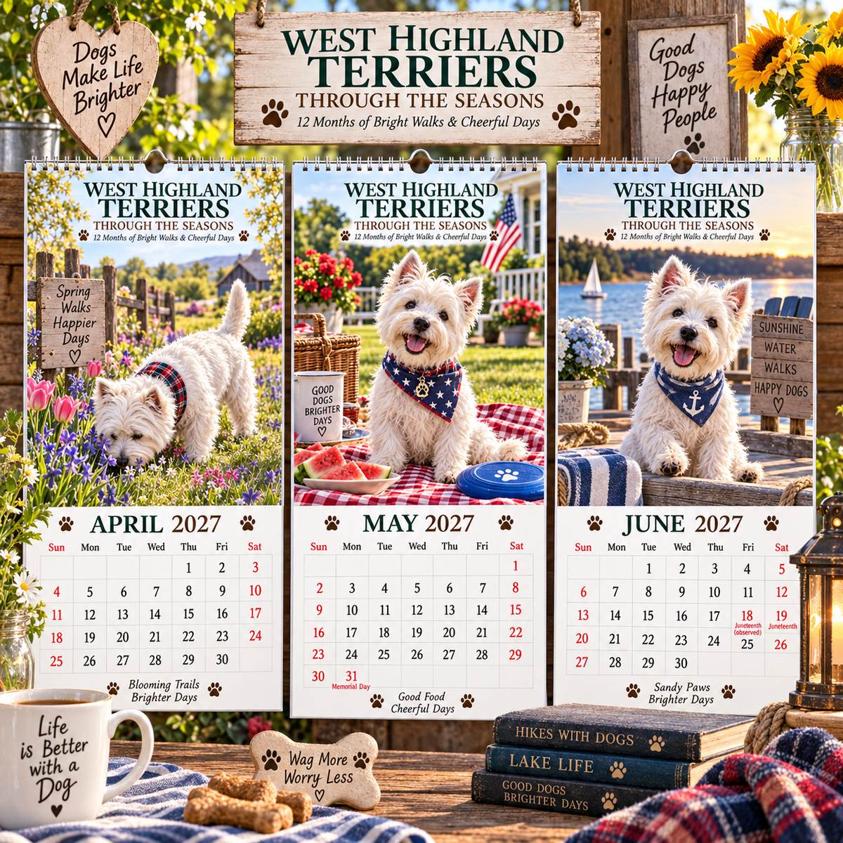 ✨🌲2027 West Highland Terriers Through The Seasons Wall Calendar | Cute Westie Outdoor Adventure Hanging Calendar, Perfect Gift For Dog Lovers 🐶