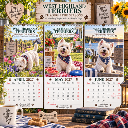 ✨🌲2027 West Highland Terriers Through The Seasons Wall Calendar | Cute Westie Outdoor Adventure Hanging Calendar, Perfect Gift For Dog Lovers 🐶