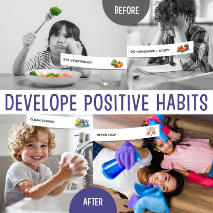 Magnetic Kids Chore Chart - Daily Routine Chart with Checklist, Stickers, Plastic Icons & Visual Task System, Back to School Supply That Builds Structure for Autistic Kids & ADHD Tools