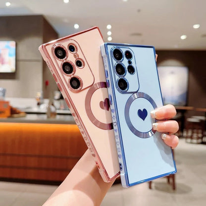 Love Heart Plating Magnetic Shockproof Phone Case for Samsung Galaxy S23 S22 S21