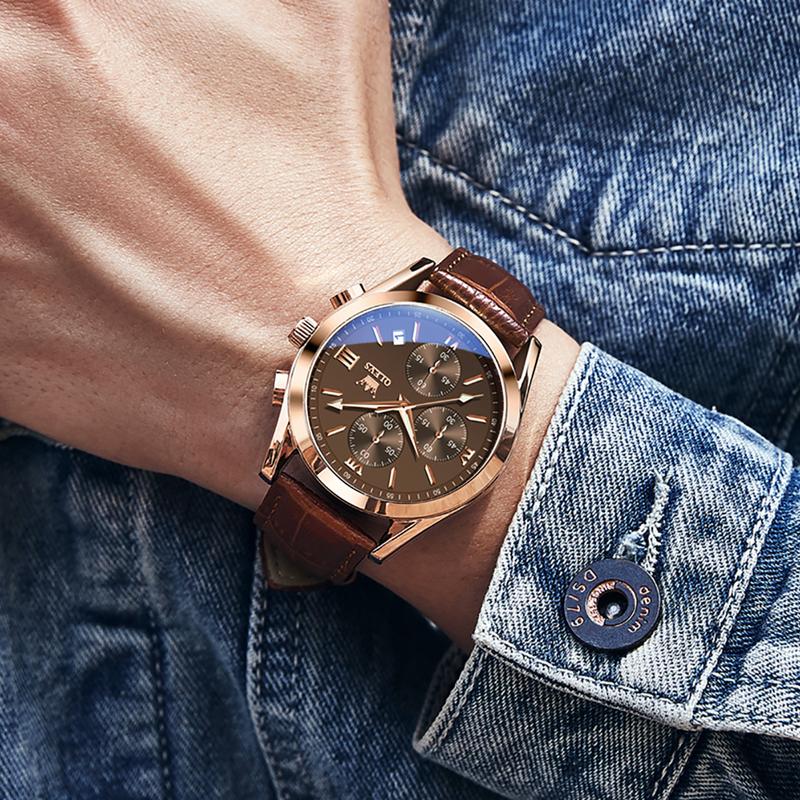 ⏰Hot Sale 50% OFF💥💥OLEVS Triple-Eye Six-Hand Leather Casual Chronograph Men's Watch