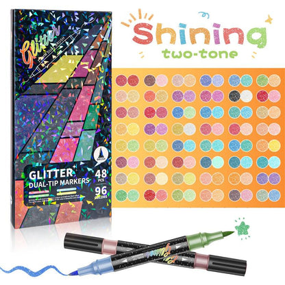 🎨Glitter Effect Brush Markers🥇✨: Create Sparkling Art Smoothly 🥳(🌈24-96 Colors | Smooth No Clog | No Bleed Through📝)