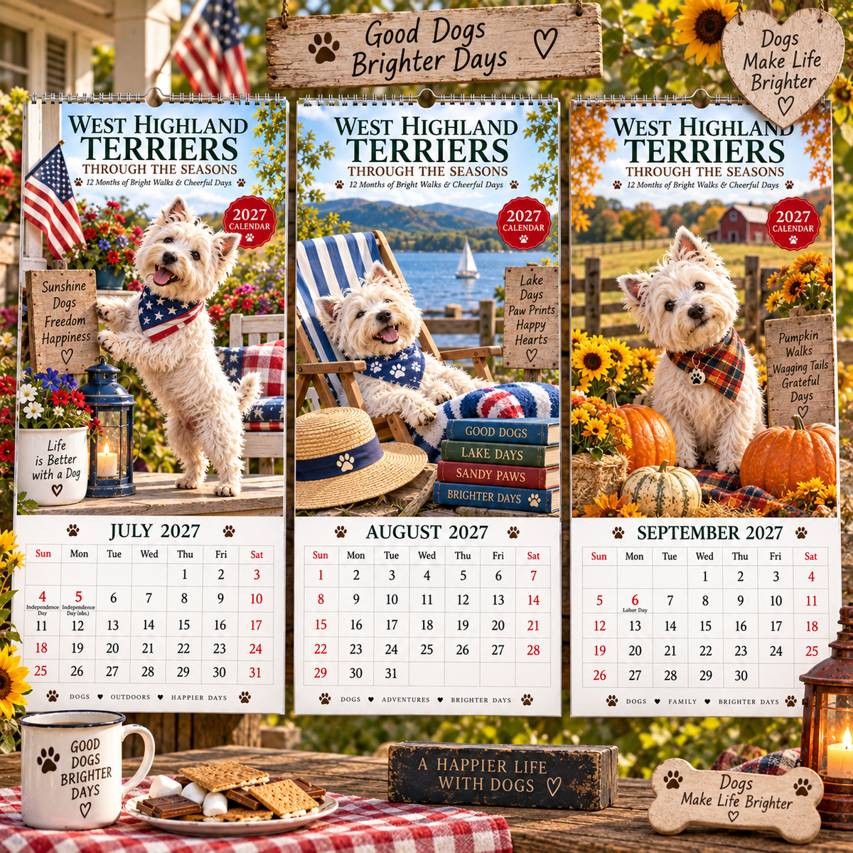✨🌲2027 West Highland Terriers Through The Seasons Wall Calendar | Cute Westie Outdoor Adventure Hanging Calendar, Perfect Gift For Dog Lovers 🐶