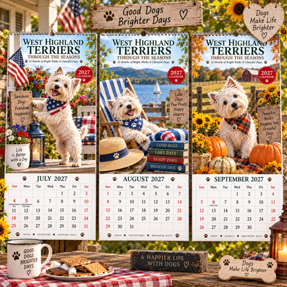 ✨🌲2027 West Highland Terriers Through The Seasons Wall Calendar | Cute Westie Outdoor Adventure Hanging Calendar, Perfect Gift For Dog Lovers 🐶