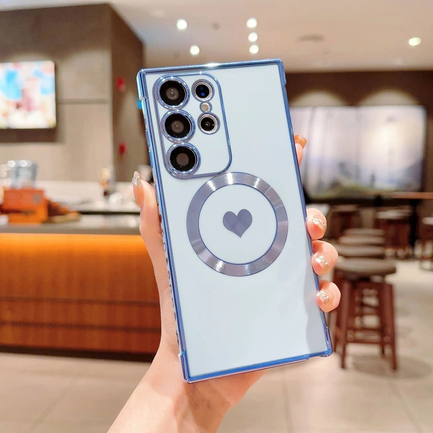 Love Heart Plating Magnetic Shockproof Phone Case for Samsung Galaxy S23 S22 S21