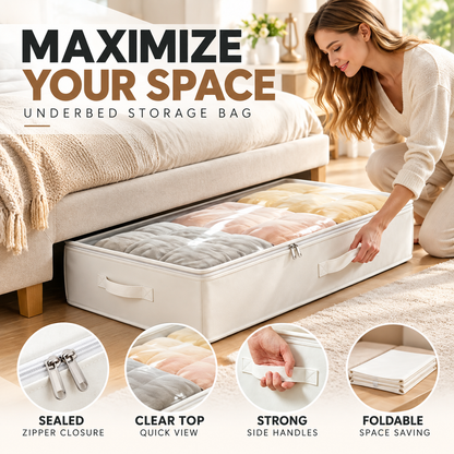 🧺 Foldable Underbed Storage Bag with Zipper Lid, Dustproof Under Bed Storage Container, Sturdy Handle for Clothes, Blankets, Bedding & Seasonal Items