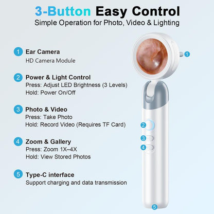 Aspoven Digital Otoscope 2026 – LED, 1.4" IPS Screen, 1080P HD,12 Silicone Tips, USB-C Rechargeable