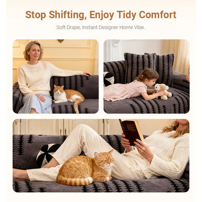 ⏳🔥LIMITED-TIME 50% OFF! ⏰Soft Plush Non‑Slip Couch Cover – Thick Striped Sofa Throw Cover, Cozy Winter‑Friendly Furniture Protector for Living Room, Anti‑Slip Universal Sofa Slipcover