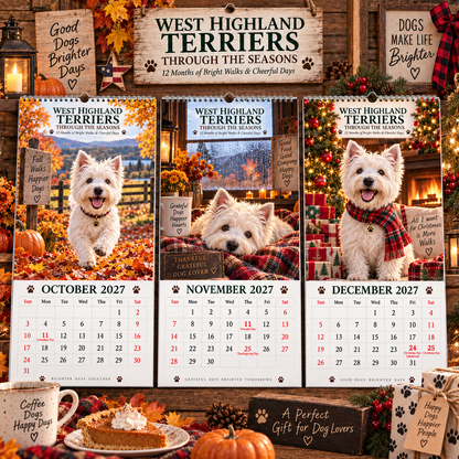 ✨🌲2027 West Highland Terriers Through The Seasons Wall Calendar | Cute Westie Outdoor Adventure Hanging Calendar, Perfect Gift For Dog Lovers 🐶