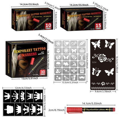 Cosmetic Grade Temporary Tattoo Markers for Skin, 10/15 Vibrant Colors Flexible Brush Tip Pens,, High Detail, Face Makeup Halloween, None Toxic, Office Stationery Writing Tool