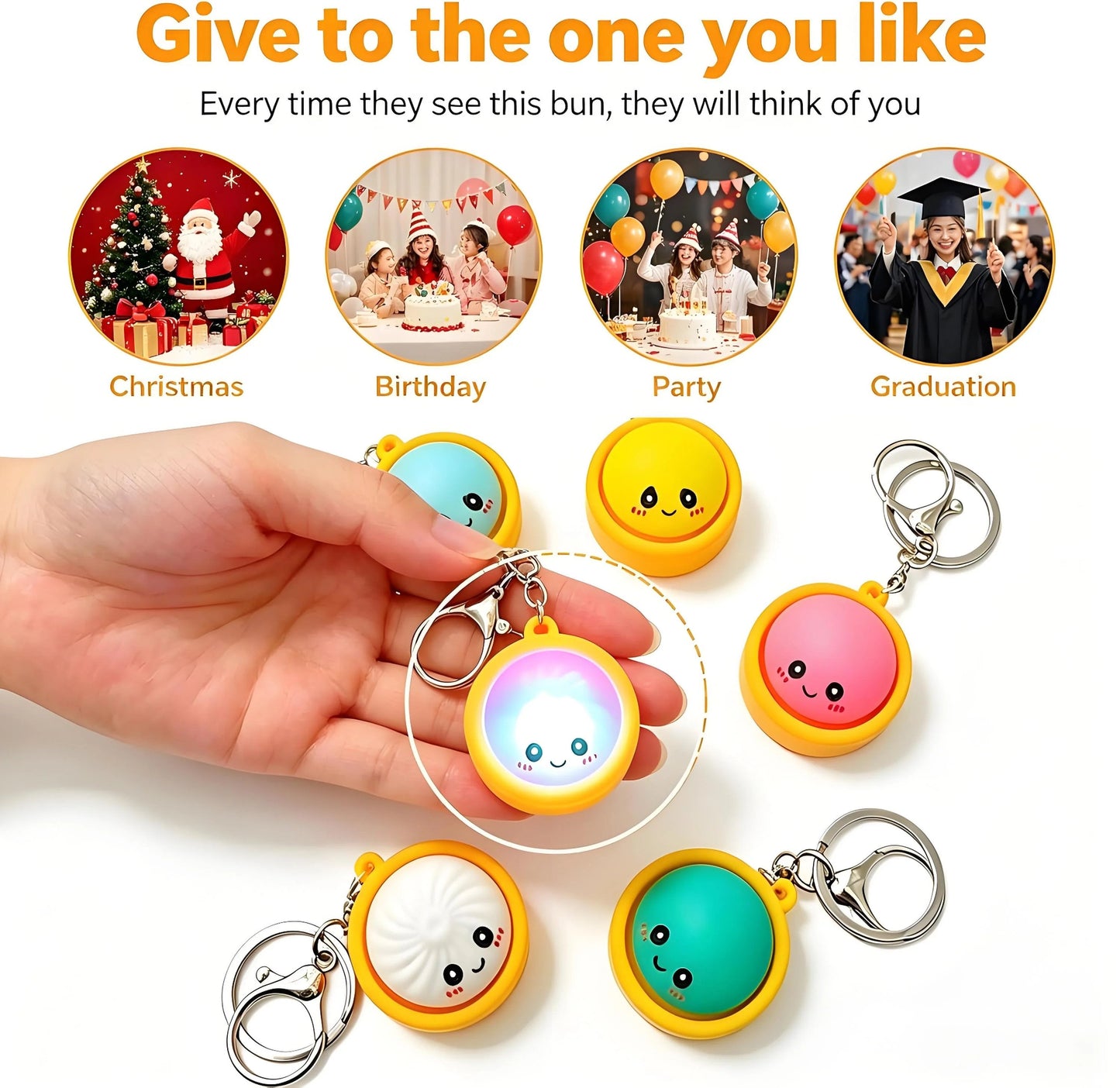 🔥 LAST DAY 49% OFF🔥  Cute Dumpling Pressable Fidget Keychain - touch sensing light