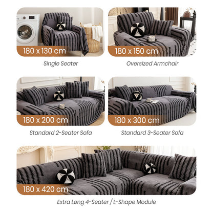 ⏳🔥LIMITED-TIME 50% OFF! ⏰Soft Plush Non‑Slip Couch Cover – Thick Striped Sofa Throw Cover, Cozy Winter‑Friendly Furniture Protector for Living Room, Anti‑Slip Universal Sofa Slipcover