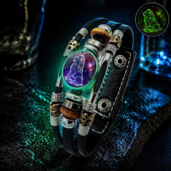 ☪️Glow-in-the-Dark Leather Zodiac Sign Bracelet For Men and Women (6.9/8.1 inches)♑️