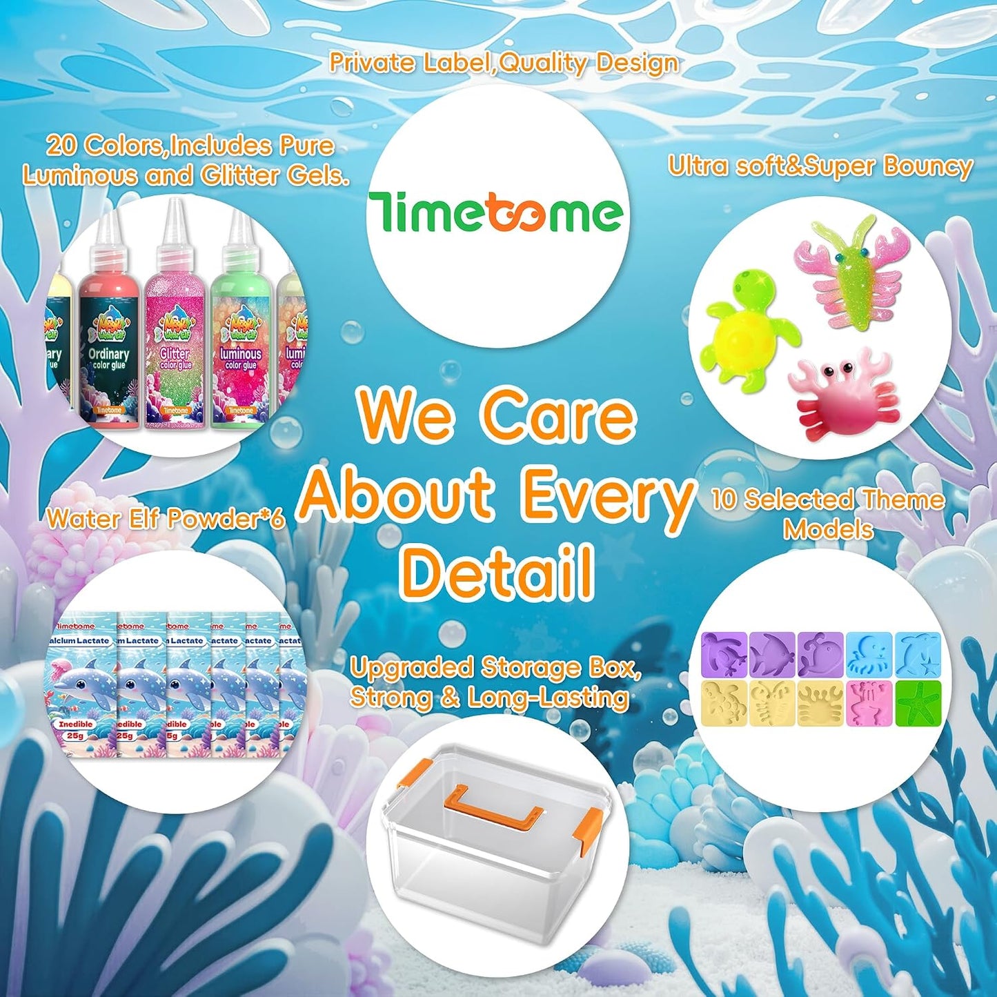 🦄Timetome DIY Squishy Maker Kit for Kids Ages 3+ | Magic Water Elf Gel Toy Set with 20 Gels & 10 Molds, Glitter Glow Sensory Craft Activity for Creative Play