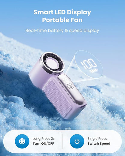 Mini Handheld Fan with LED Display –👍5-Speed Turbo Pocket size Fan.✨USB Rechargeable, High-Speed Cooling for Travel & Makeup. Perfect  Gift.  Portable Refrigeration