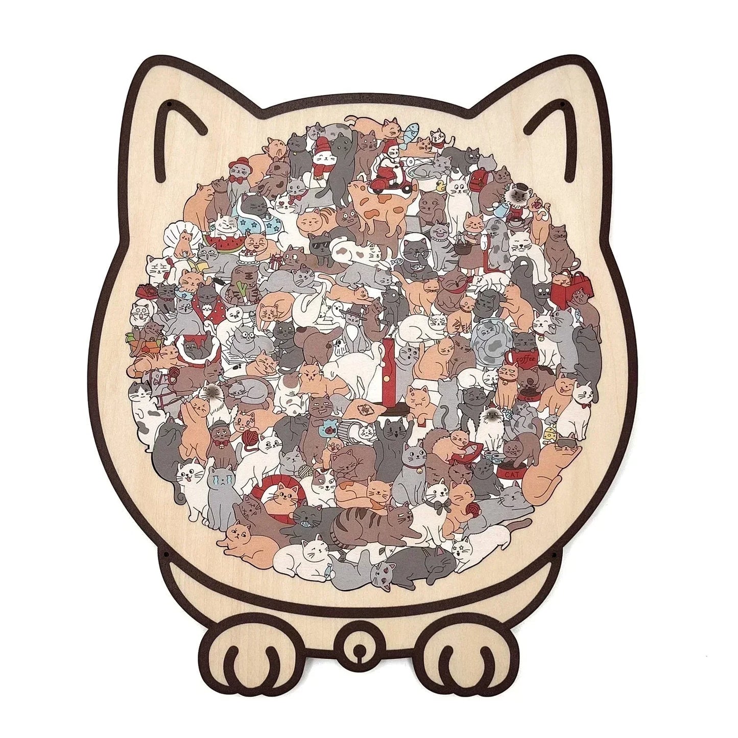🎁🧩135-Piece Morandi-Colored Cat Shaped Wooden Jigsaw Puzzle