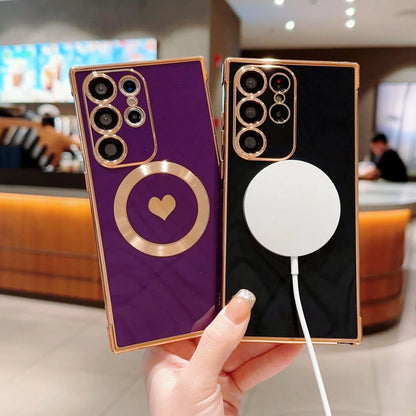 Love Heart Plating Magnetic Shockproof Phone Case for Samsung Galaxy S23 S22 S21